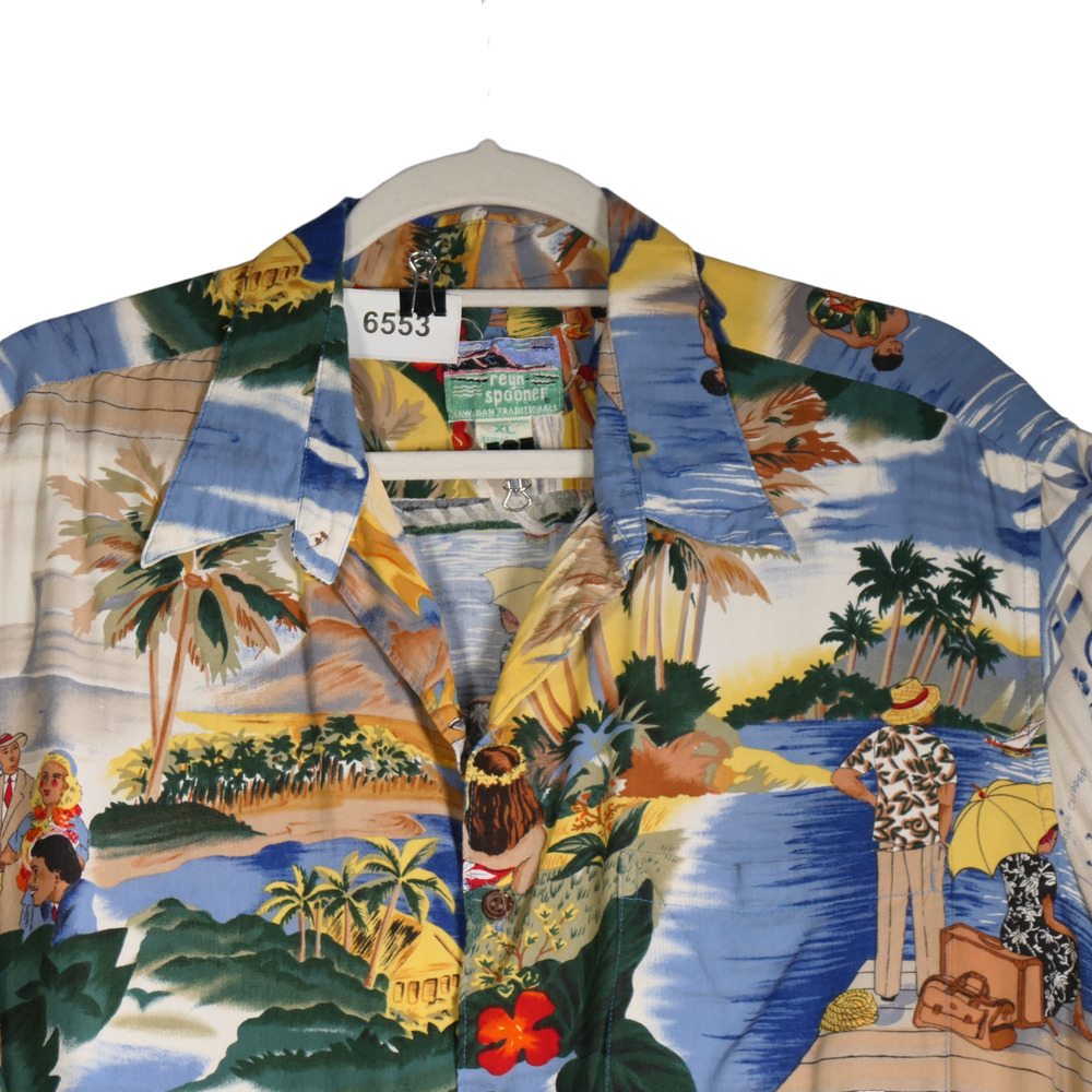 Vintage Reyn Spooner Trans Pacific Airlines Shirt Mens XL Blue Aloha Tropical - Picture 3 of 14